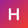 The letter 'H' on a gradient background moving from purple in the top left of the image to red at the bottom right