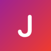 The letter 'J' on a gradient background moving from purple in the top left of the image to red at the bottom right