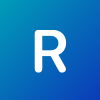 The letter 'R' on a gradient background moving from light blue in the top left of the image to dark blue at the bottom right